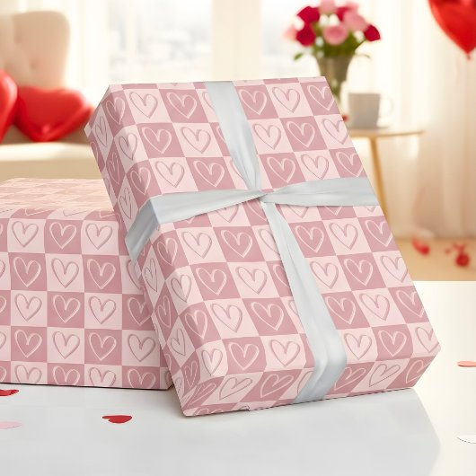 Dusty Rose Minimal Hearts Valentine Gift Cadeaupapier