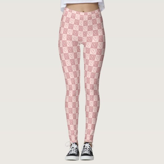 Dusty Rose Minimal Hearts Valentine Gift Leggings (Voorkant)