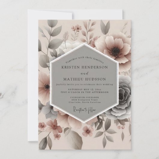 Dusty Rose Misty Bloom Wedding Kaart (Voorkant)