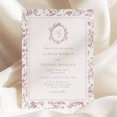 Dusty Rose Monogram Chinoiserie Wedding Kaart