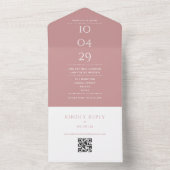 Dusty Rose Monogram QR-code trouwdatum All In One Uitnodiging (Binnen)