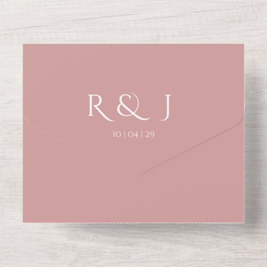 Dusty Rose Monogram QR-code trouwdatum All In One Uitnodiging (Achterkant)