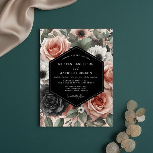 Dusty Rose Moody Bloom Wedding Kaart