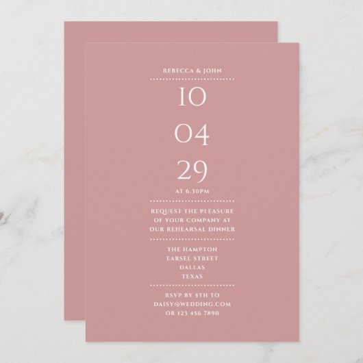 Dusty Rose Oefen diner datum Kaart (Voorkant / Achterkant)