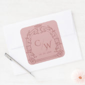 Dusty Rose Ornate Arch Botanical Wedding Envelope Vierkante Sticker (Envelop)