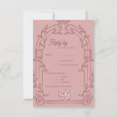 Dusty Rose Ornate Arch Botanical Wedding Reply By RSVP Kaartje (Achterkant)