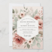 Dusty Rose Painterly Flora Wedding Kaart (Voorkant)