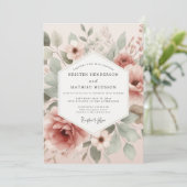 Dusty Rose Painterly Flora Wedding Kaart (Staand voorkant)