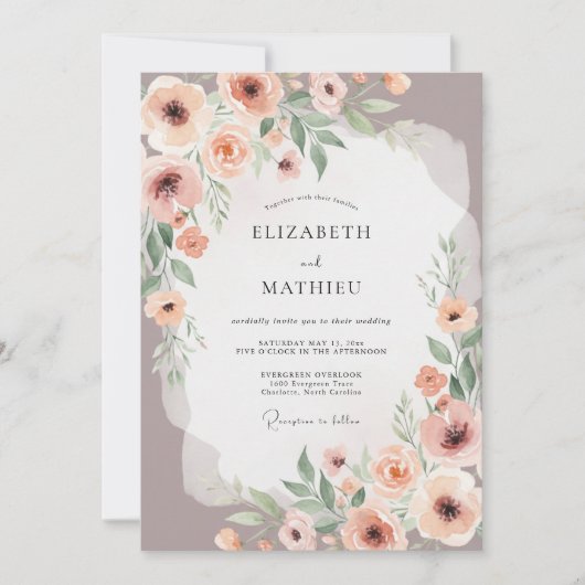 Dusty Rose Painterly Floral Wedding Kaart (Voorkant)