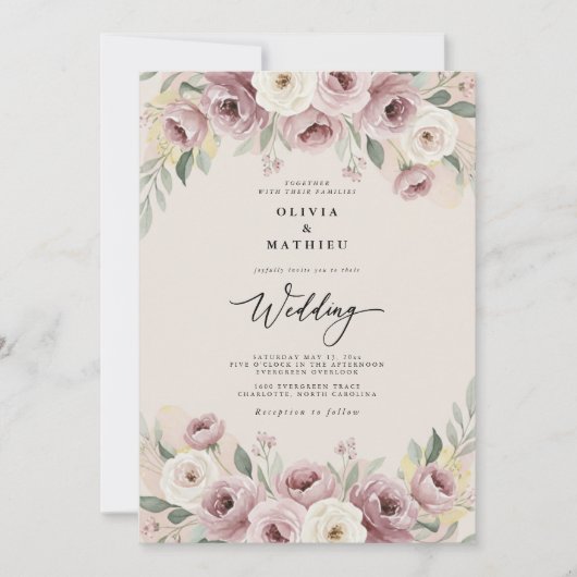 Dusty Rose Painterly Romance Wedding Kaart (Voorkant)