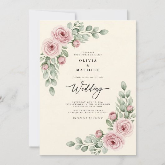 Dusty Rose Painterly Whimsy Wedding Kaart (Voorkant)
