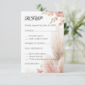 Dusty rose pampas grass RSVP card invitation Kaart (Staand voorkant)