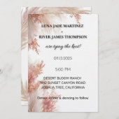 Dusty Rose Pampas Grass Wedding Invitation Kaart (Voorkant / Achterkant)