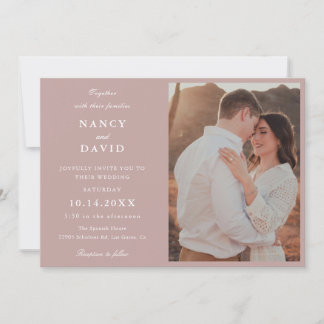 Dusty Rose Photo Wedding Invitation Kaart