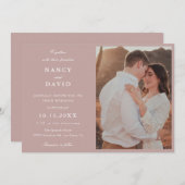 Dusty Rose Photo Wedding  Invitation Kaart (Voorkant / Achterkant)