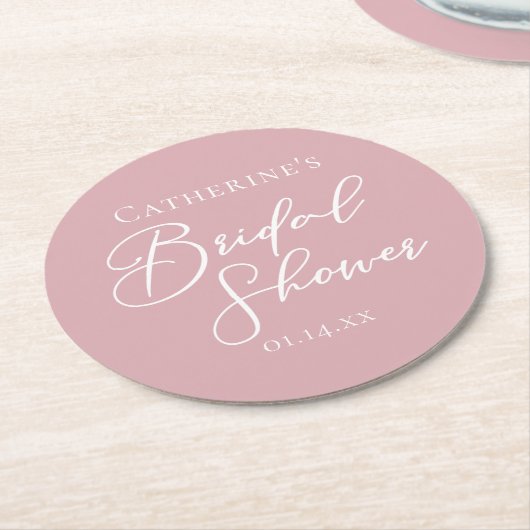 Dusty Rose Pink Bridal Shower Personalized Ronde Kartonnen Onderzetter (Gebogen)