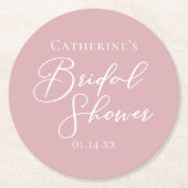 Dusty Rose Pink Bridal Shower Personalized Ronde Kartonnen Onderzetter (Voorkant)