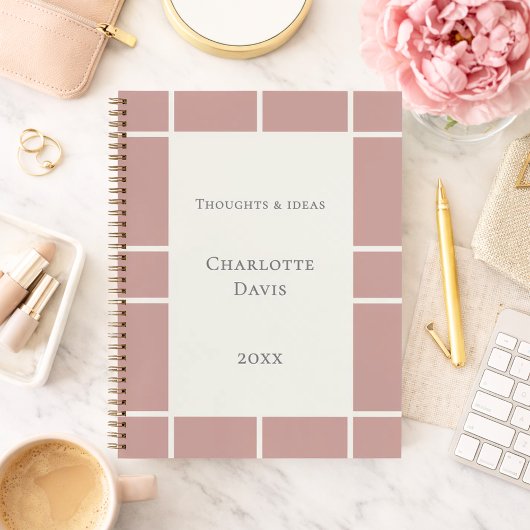 Dusty rose pink ivory grid business notitieboek