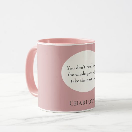 Dusty rose pink ivory inspirational goal quote mok (Voorkant links)