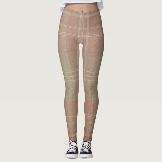 Dusty Rose Pink Sage Tartan Plaid Leggings (Voorkant)