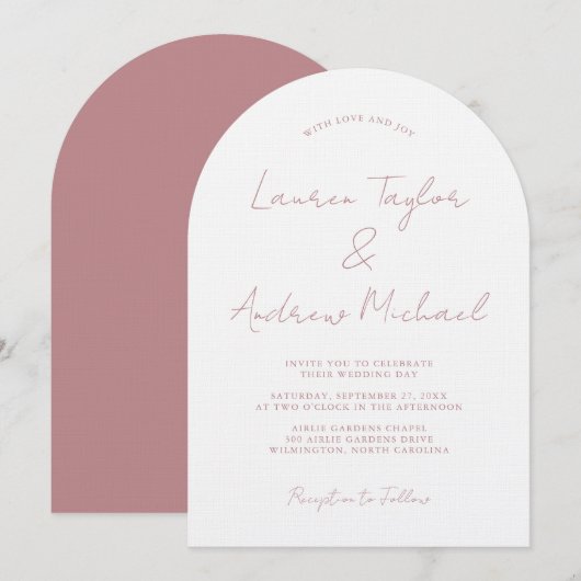 Dusty Rose Romantic Modern Arch Wedding Kaart (Voorkant / Achterkant)