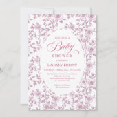 Dusty Rose Rose Pattern Pink Baby Shower Invitatio Kaart (Voorkant)