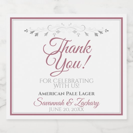 Dusty Rose Simple Elegant White Wedding Thank You Bier Etiket (Enkel label)