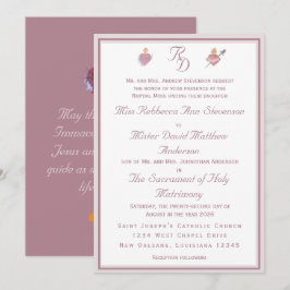 Dusty Rose Two Hearts Catholic Wedding Invitation Kaart