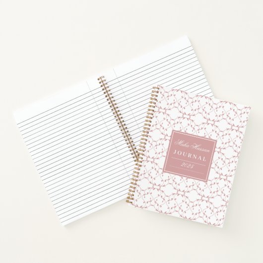 Dusty Rose Vine Pattern Journal | Custom Name Notitieboek (Binnen)