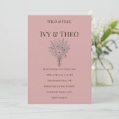Dusty Rose Wedding Invitation Wildflower Boho Kaart (Staand voorkant)