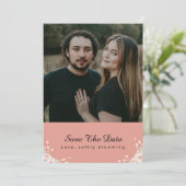 Dusty Rose Whispered Petal Modern Script photo Save The Date (Staand voorkant)