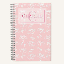 Dusty Rose White Floral, Custom Monogram Pet Notitieboek