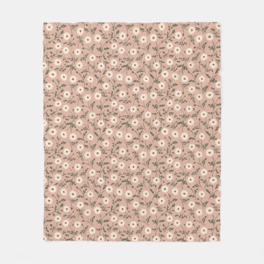 Dusty Rose White Modern Farmhouse Daisy Pattern Fleece Deken (Voorkant)