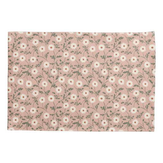 Dusty Rose White Modern Farmhouse Daisy Pattern Kussensloop (Achterkant)