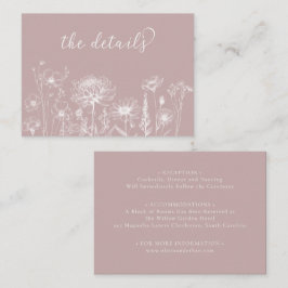 Dusty Rose Wildflower Details Card Wedding Insert Informatiekaartje