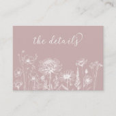 Dusty Rose Wildflower Details Card Wedding Insert Informatiekaartje (Voorkant)