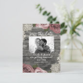 Dusty Roses & Cream Lace Grey Save the Date Kaart (Staand voorkant)