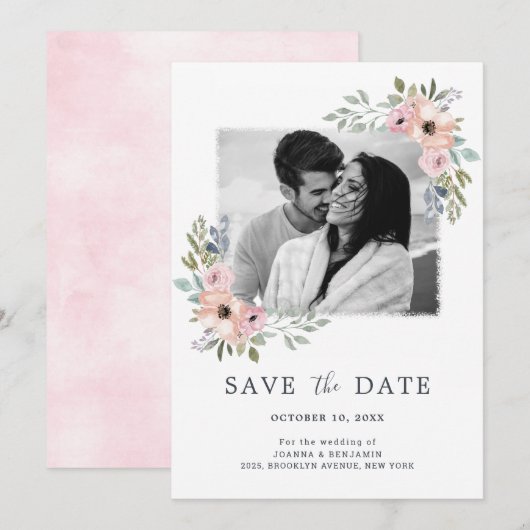 Dusty Roses Midzomer Floral Save the Date (Voorkant / Achterkant)