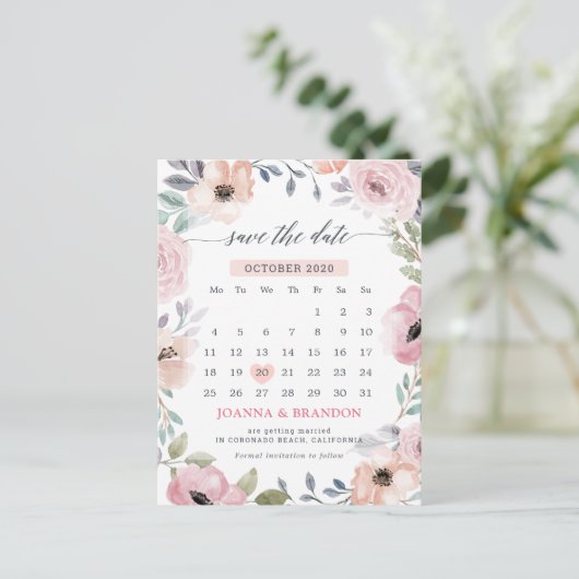 Dusty Roses Midzomer Floral Save the Date Aankondigingskaart (Staand voorkant)