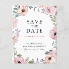 Dusty Roses Midzomer Floral Save the Date Aankondigingskaart