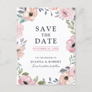 Dusty Roses Midzomer Floral Save the Date Aankondigingskaart
