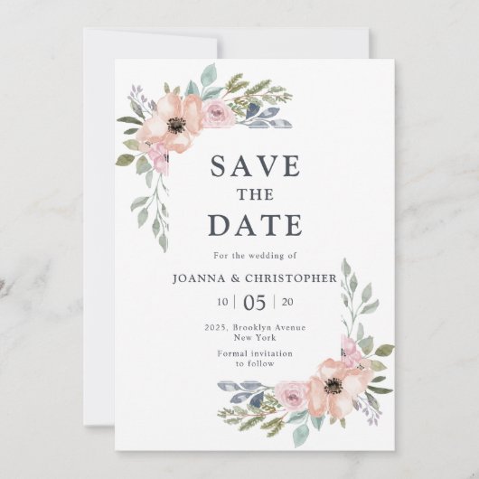 Dusty Roses Midzomer Floral Save the Date Kaart (Voorkant)