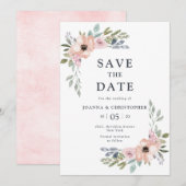Dusty Roses Midzomer Floral Save the Date Kaart (Voorkant / Achterkant)