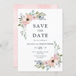 Dusty Roses Midzomer Floral Save the Date Kaart
