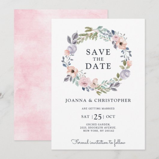 Dusty Roses Midzomer Floral Save the Date Kaart (Voorkant / Achterkant)