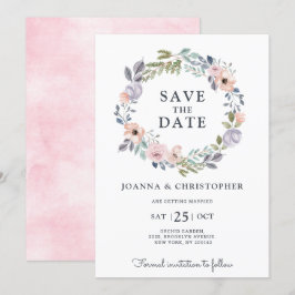 Dusty Roses Midzomer Floral Save the Date Kaart