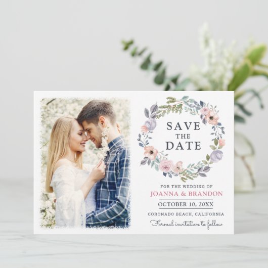 Dusty Roses Midzomer Floral Save the Date Kaart (Staand voorkant)