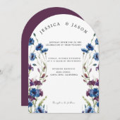 Dusty Royal Blue Paars Bloom Floral Wedding Kaart (Voorkant / Achterkant)