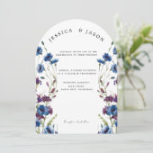 Dusty Royal Blue Paars Bloom Floral Wedding Kaart (Staand voorkant)