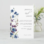 Dusty Royal Blue Paars Bloom Floral Wedding Kaart (Staand voorkant)